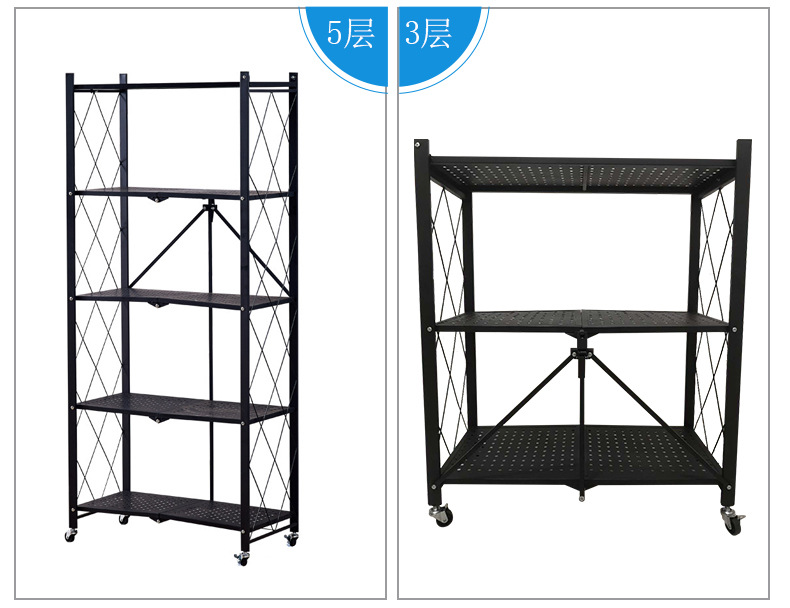 The folding storage rack is made of five layers of black steel pipes welded and assembled for storing sundries, books and kitchenware pic 12