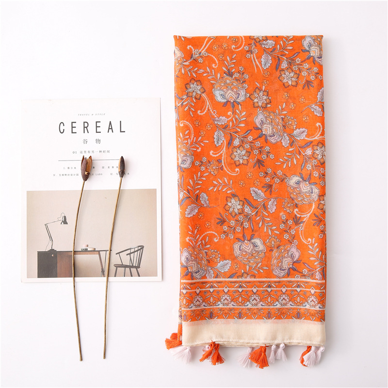 Japanese-style artistic and fresh cotton and linen scarf, retro patchwork Bohemian cashew print silk scarf, beautiful sun protection scarf, whisker, Korean cotton dense Bali gauze scarf shawl pic 44
