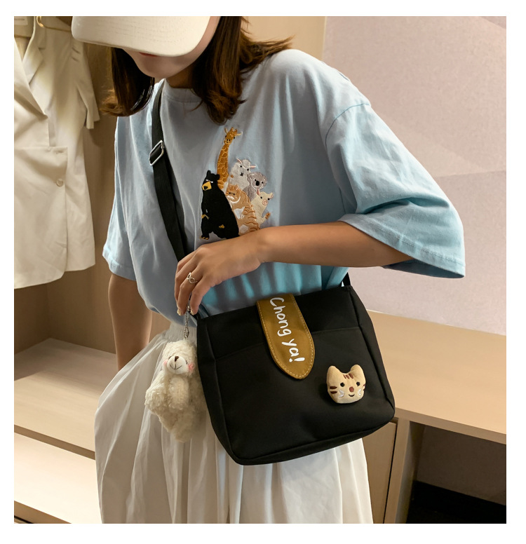 Summer new canvas bag for women, Korean-style teenage girl single-shoulder bag, ins crossbody small square bag, cute girl bag pic 33
