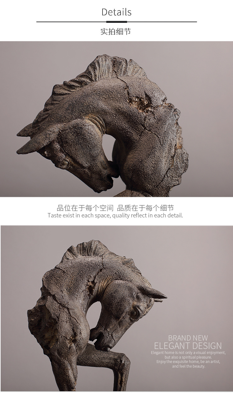 American-style antique general horse head decoration, home soft furnishings, resin ornaments, for living room, entrance hall and study pic 7