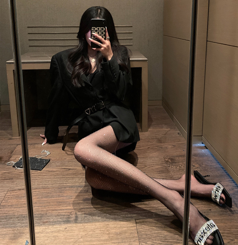 烫钻网袜连裤袜性感镂空渔网黑丝袜女潮夏季薄款防勾丝网红打底袜详情6