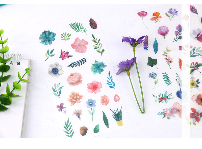 原创创意手账贴艳丽彩色花朵植物水彩清新素材和纸贴纸6张入详情14