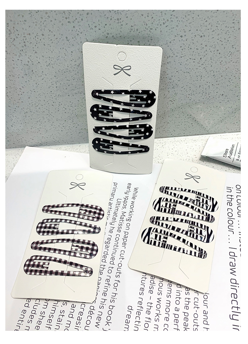 6cm high-quality baked paint printed water drop clip for girls, ins polka dot check leopard print bb clip, hair accessory edge clip pic 7