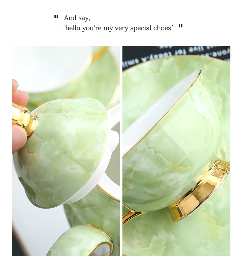 High-quality marble coffee sets, restaurant casual coffee pot sets, European-style high-end gilded bone China coffee cups and saucers pic 15