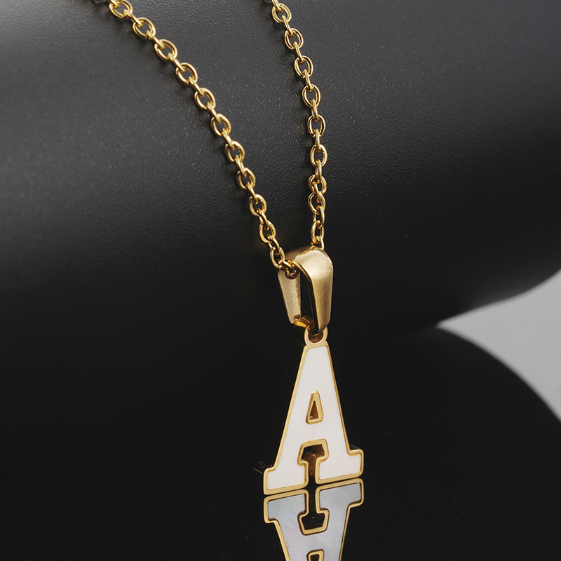 Wholesale cross-border 18K gold shell stainless steel letter pendants, 26 capital letter titanium steel necklaces for women pic 18