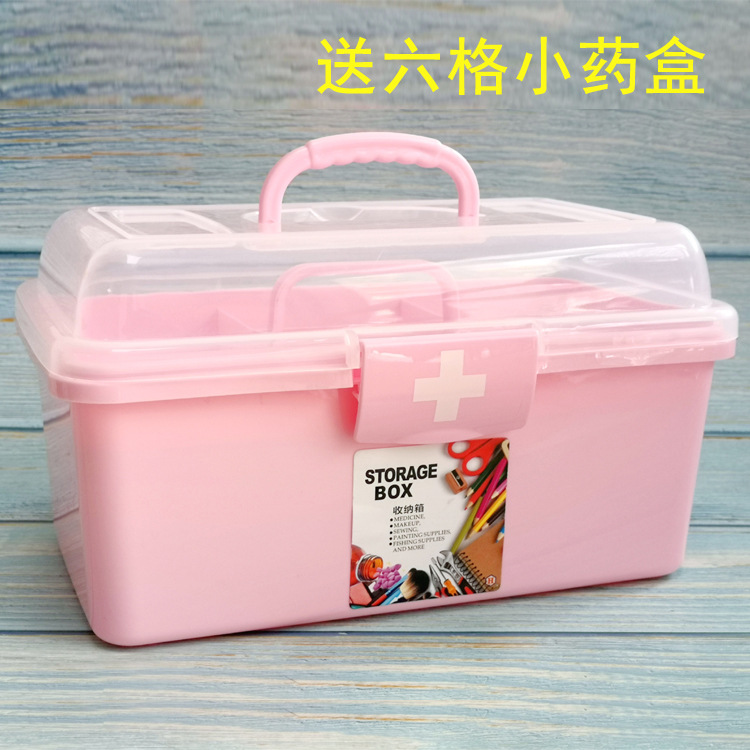Factory direct sales of plastic portable multi-layer first aid kits, including six-compartment medicine boxes and large family storage medicine boxes pic 1