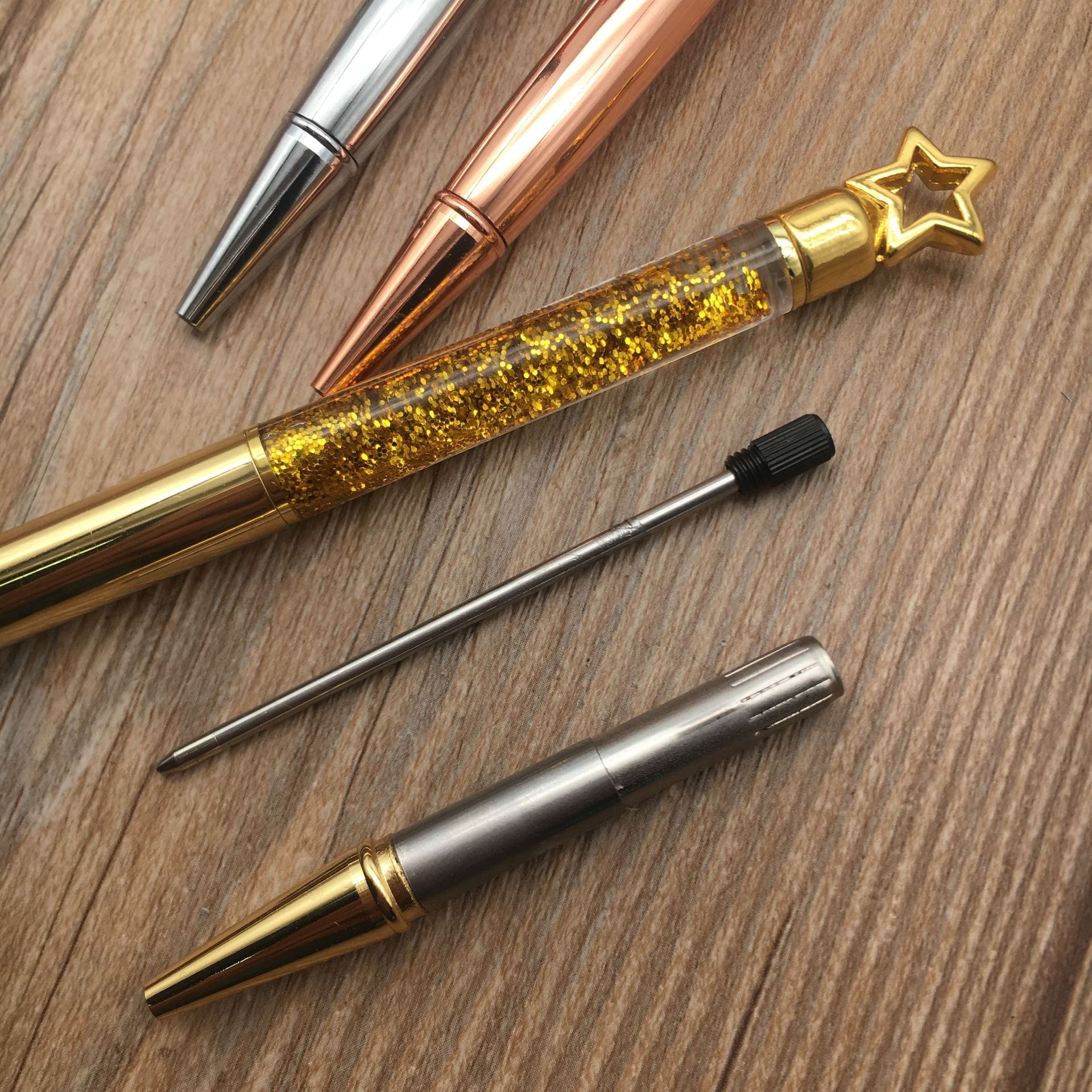 New five-pointed star ink pen, metal ballpoint pen, student pen, diy gold powder ballpoint pen pic 7