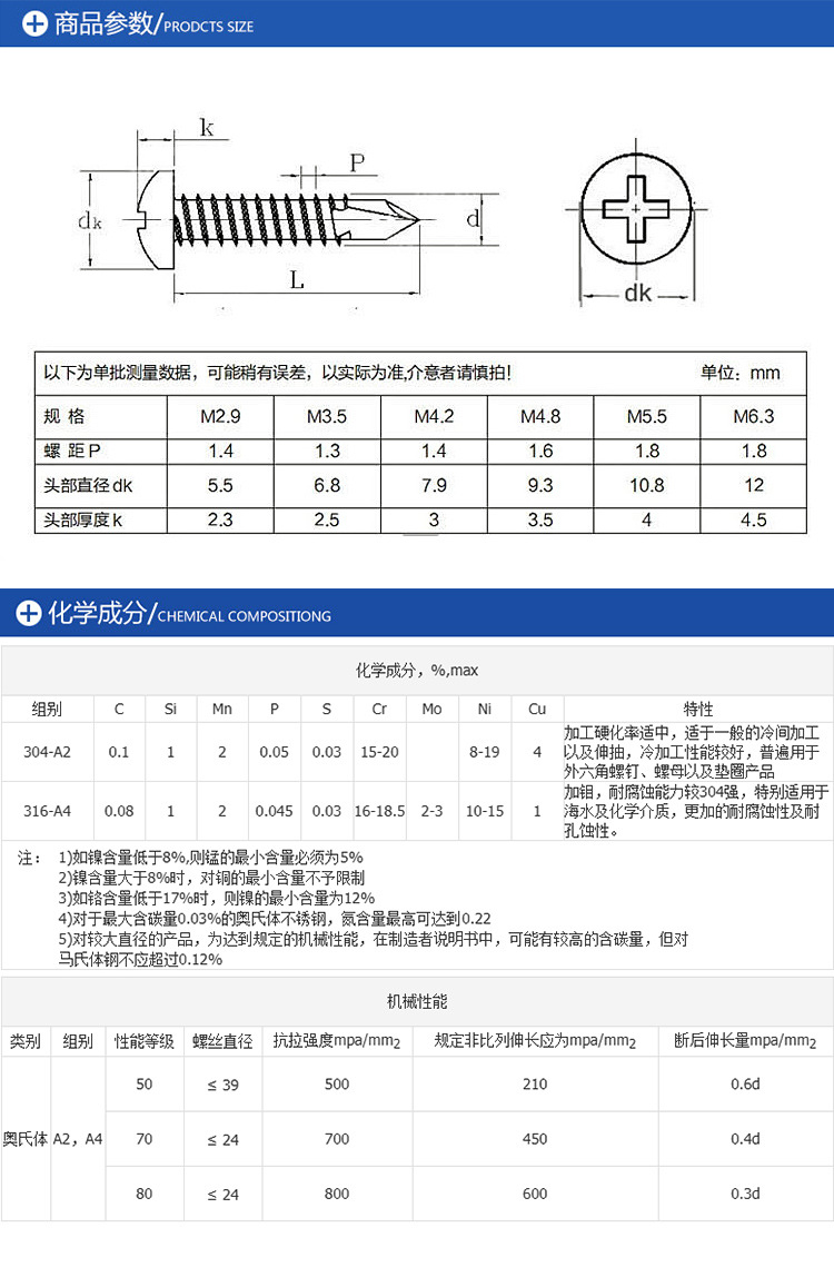 304不锈钢自攻螺丝十字圆头盘头自攻钻尾螺丝钉铝合金门窗燕尾钉详情4