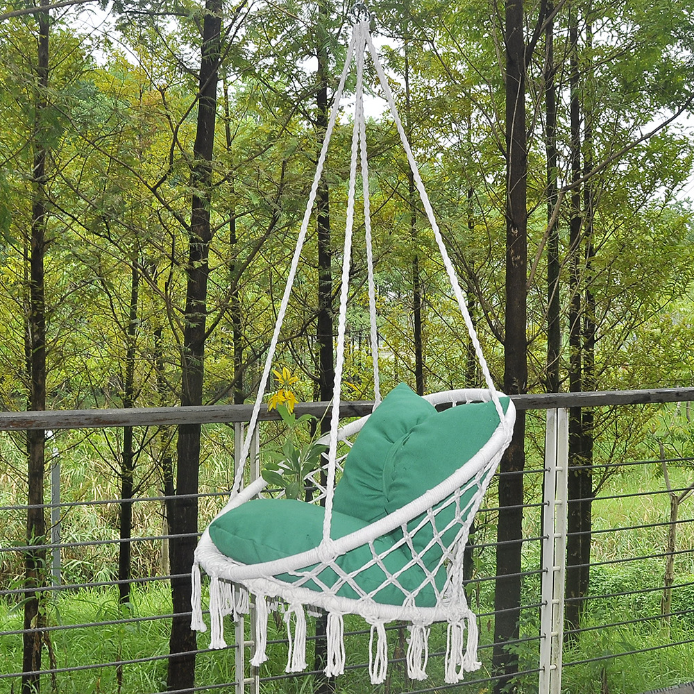 Wholesale of InS-style outdoor hammocks, Nordic simple tassel hanging chairs, indoor bow large pillow hanging baskets and hammocks pic 4