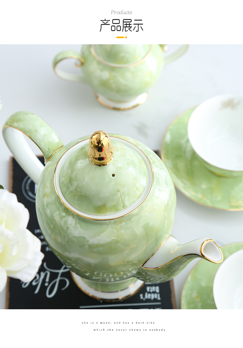 High-quality marble coffee sets, restaurant casual coffee pot sets, European-style high-end gilded bone China coffee cups and saucers pic 9