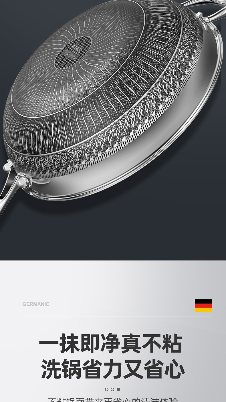 316L不锈钢炒锅双面蜂窝平底锅家用不沾炒菜锅燃气电磁炉通用锅具详情14
