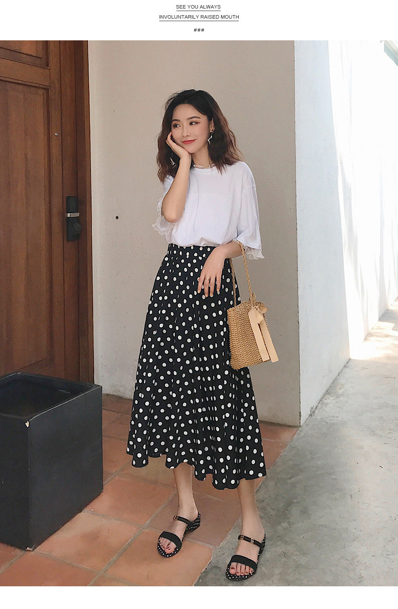 Spring/Summer polka dot skirt 2023 new style Versatile high-waisted fairy dress, fashionable long dress, thin umbrella dress pic 5