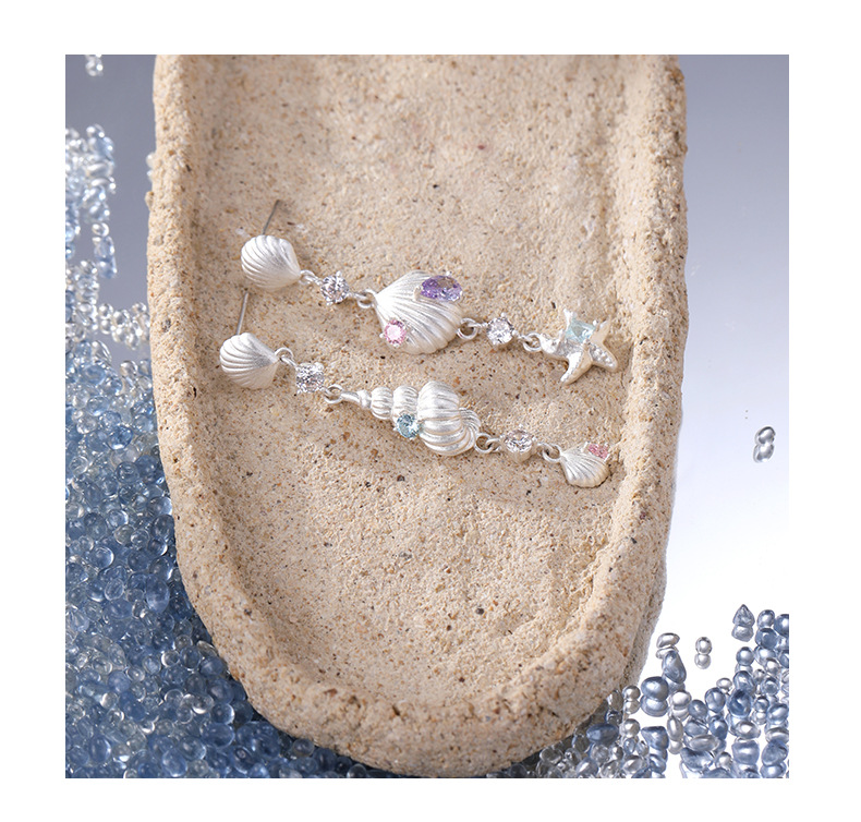Asymmetrical tidal star shell long earrings, a light luxury, niche, sweet, cool, fashionable, versatile and high-end fringed ear accessory for women pic 11