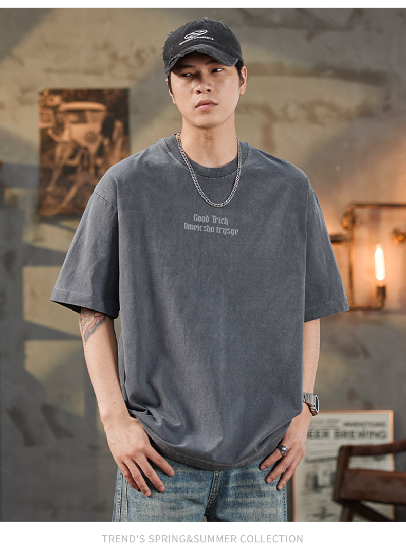 纯棉短袖t恤男士夏季2025新款潮牌复古宽松休闲圆领半袖上衣男款详情7