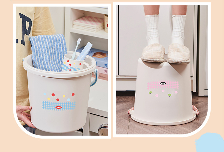 加厚水桶家用学生宿舍桶盆套装手提多功能储水桶塑料洗脸盆洗衣桶详情10