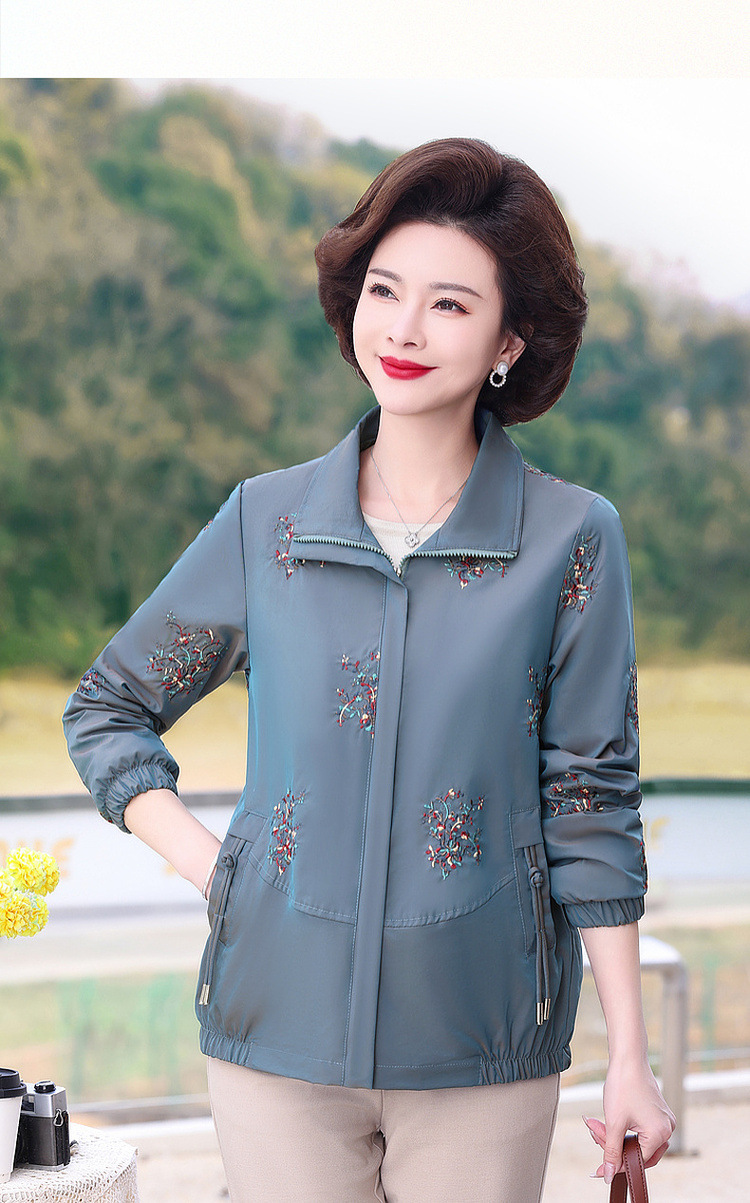 2024妈妈秋季薄款风衣外套中老年女装春秋休闲夹克洋气奶奶装上衣详情11