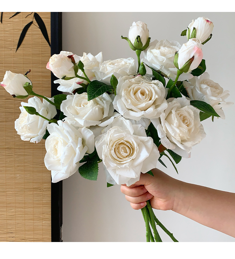 法式油画焦边3头玫瑰花仿真花干花假花花束摆设客厅装饰拍照道具详情13