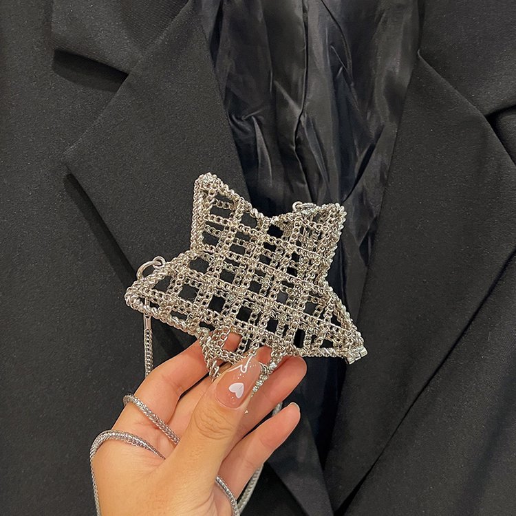 跨境2024夏新款小香风镂空金属星星包晚宴包单肩斜挎气质链条女包详情91