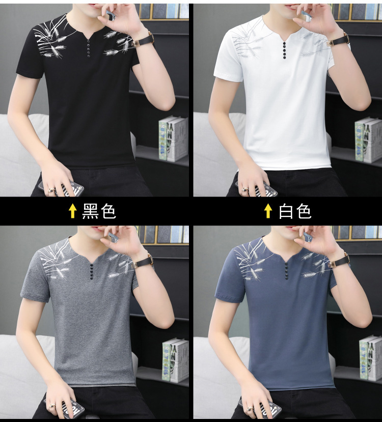 Cool and refreshing ice silk short-sleeved T-shirt for men, V-neck cotton summer thin style 2024 new half-sleeved T-shirt summer top pic 4