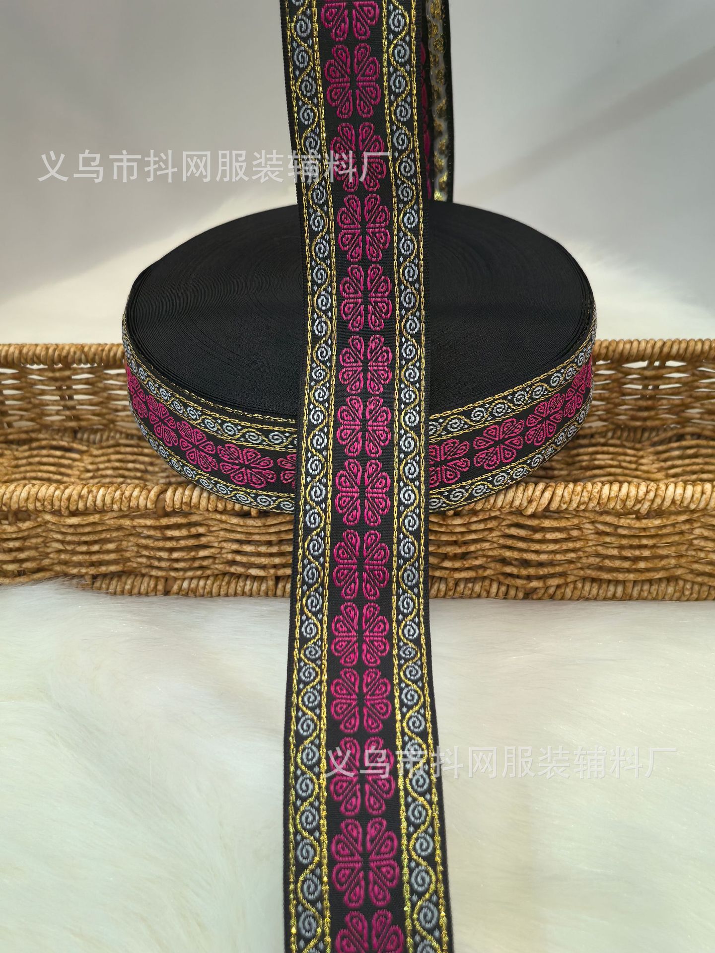 2.7-4.1cm new black background ethnic style jacquard embroidery nylon webbing gift box packaging tape performance costume pic 13