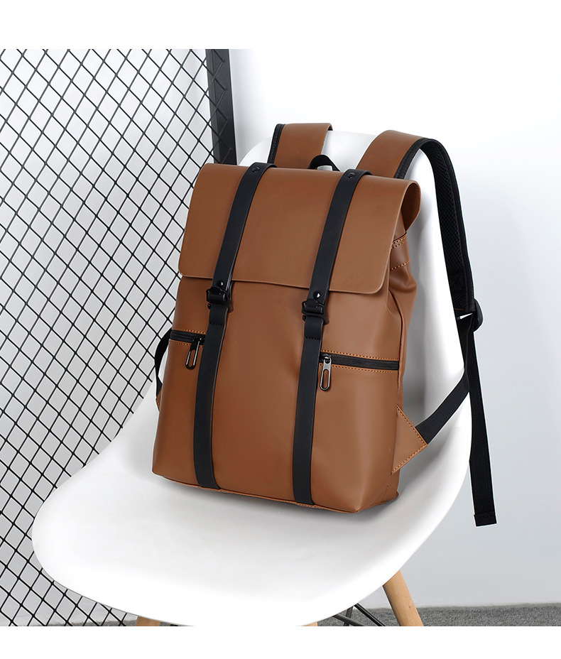 This simple and trendy double-shoulder computer bag for both men and women is fashionable and versatile. It has a large capacity and is a niche backpack with a PU waterproof leather film pic 8