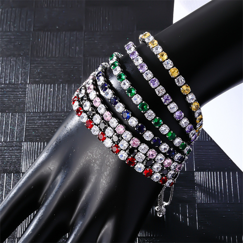 白金欧美色满钻手链女爆款流行彩色锆石网球链亚马逊跨境饰品详情8