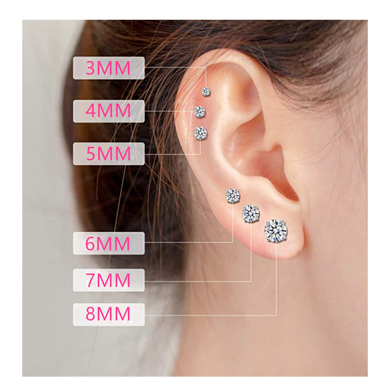 批发外贸皇冠不锈钢锆石耳钉六爪小耳钉耳饰钛钢耳骨钉女流行饰品详情12