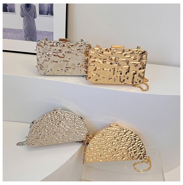 晚宴包金属2024夏季新款盒子女包链条单肩斜挎包褶皱跨镜女手机包详情90