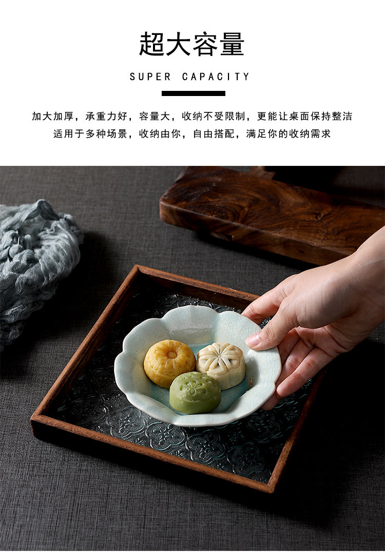 复古海棠花玻璃托盘胡桃木实木新中式茶托盘点心盘点心茶具收纳盘详情4