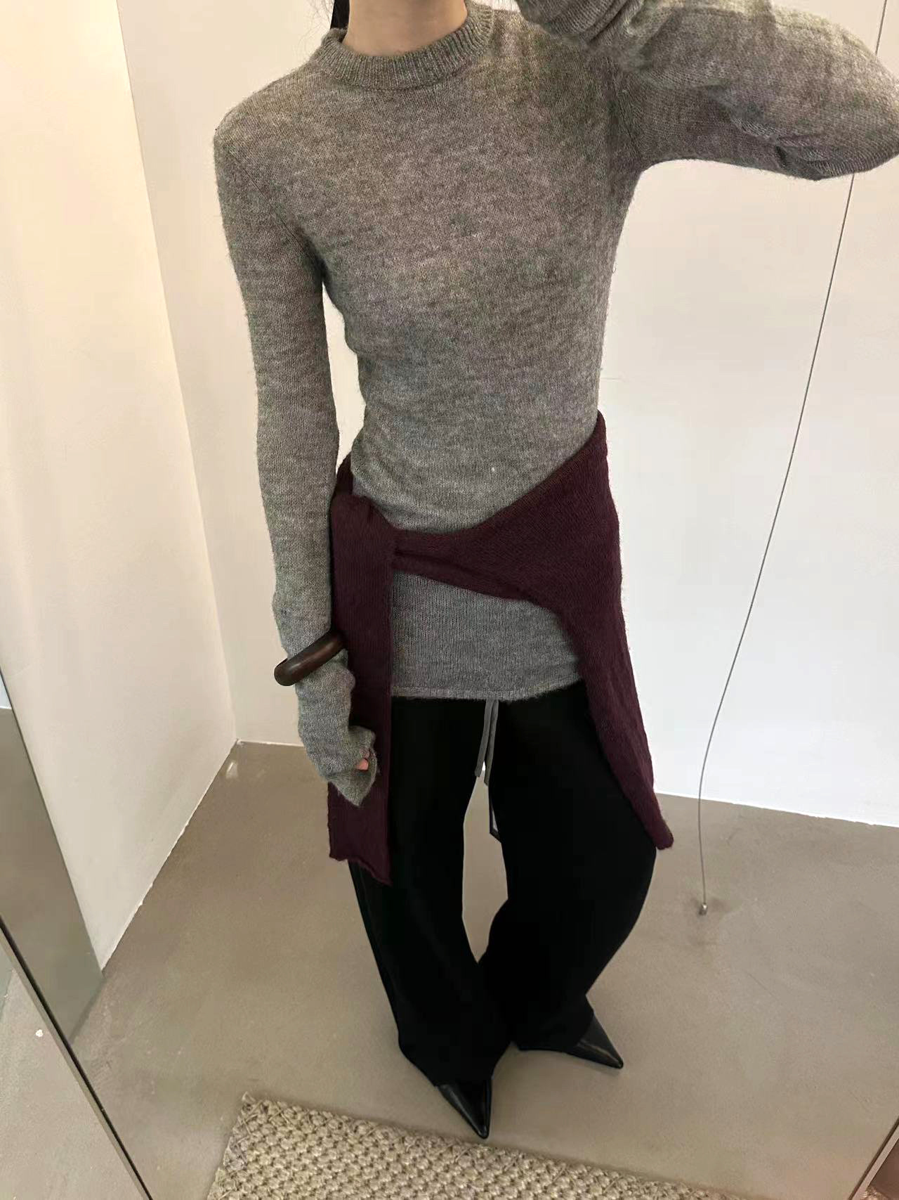 超薄羊毛修身打底衫~2024新款安静灰秋冬百搭混纺显瘦毛衣女5S20详情29