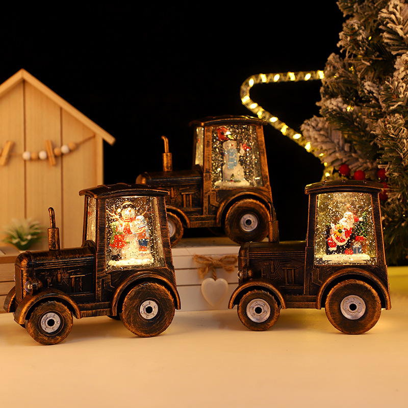 New Christmas steam car decoration: Glowing water-filled small wind lamp, desktop ornament, replaceable battery, music box pic 1