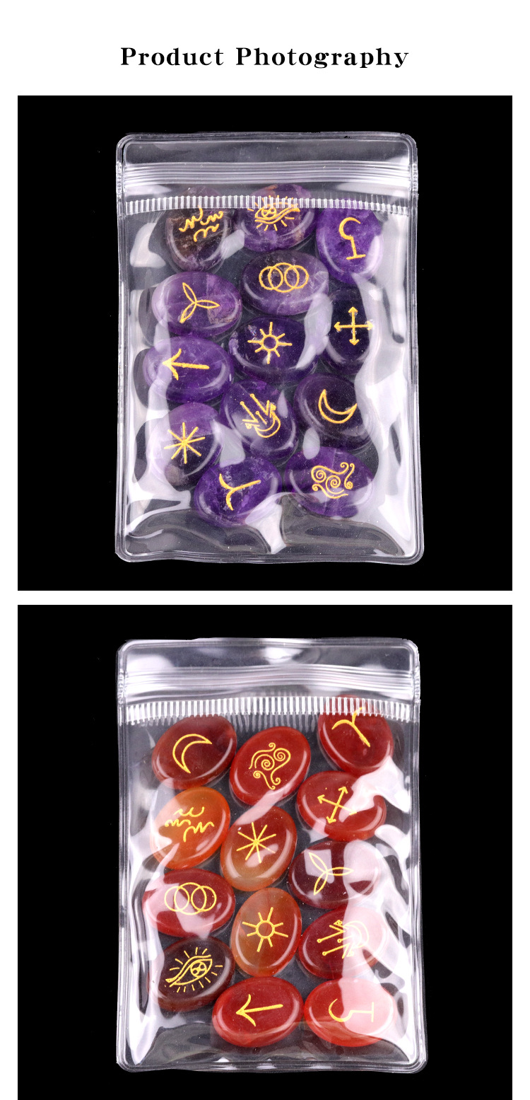 1712-粉水晶女巫符文天然水晶玛瑙半宝石虎眼石雕刻件如尼卢恩石详情7