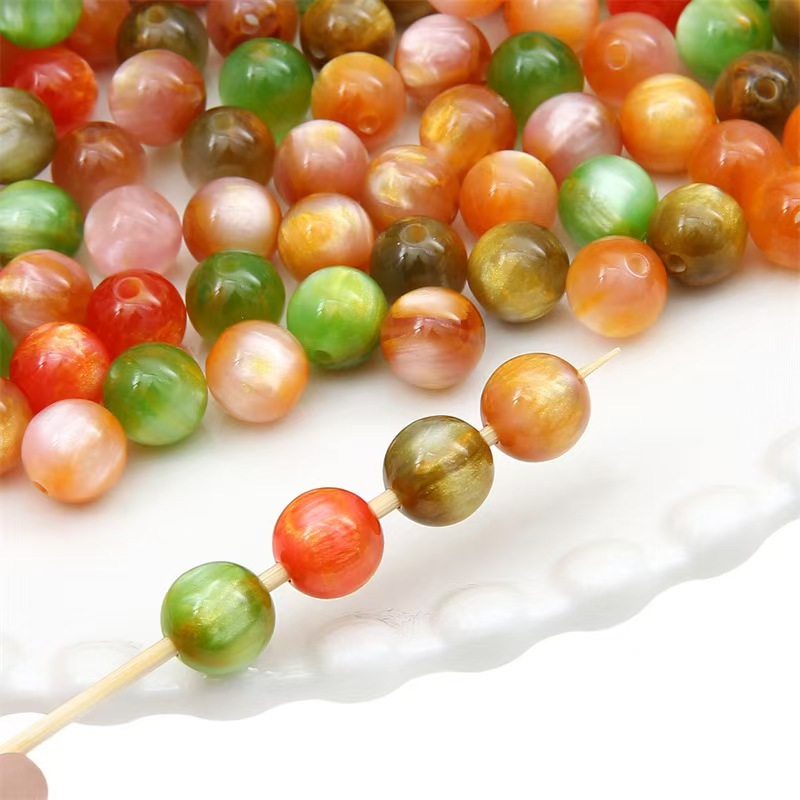 国风油画系列鎏金圆珠树脂珠子diy手工圆珠散珠手链串珠饰品配件详情2