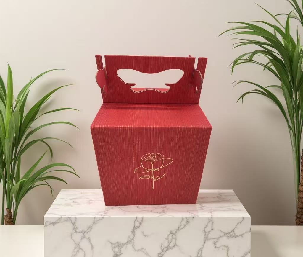 粉色条纹 手提蝴蝶可折叠方盒 烫金玫瑰花包装盒礼品盒详情16