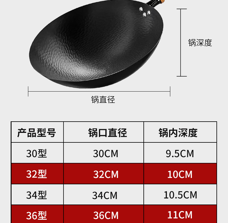 铁锅源头工厂旋风锤纹圆底铁锅不易粘锅不易生锈无涂层详情12