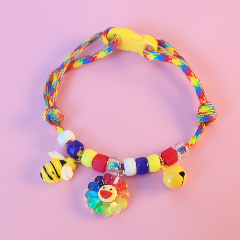 Cross-border Amazon pet cat and dog collars, color-blocking woven necklaces, adjustable heart-shaped smiling faces, bee cola pic 15