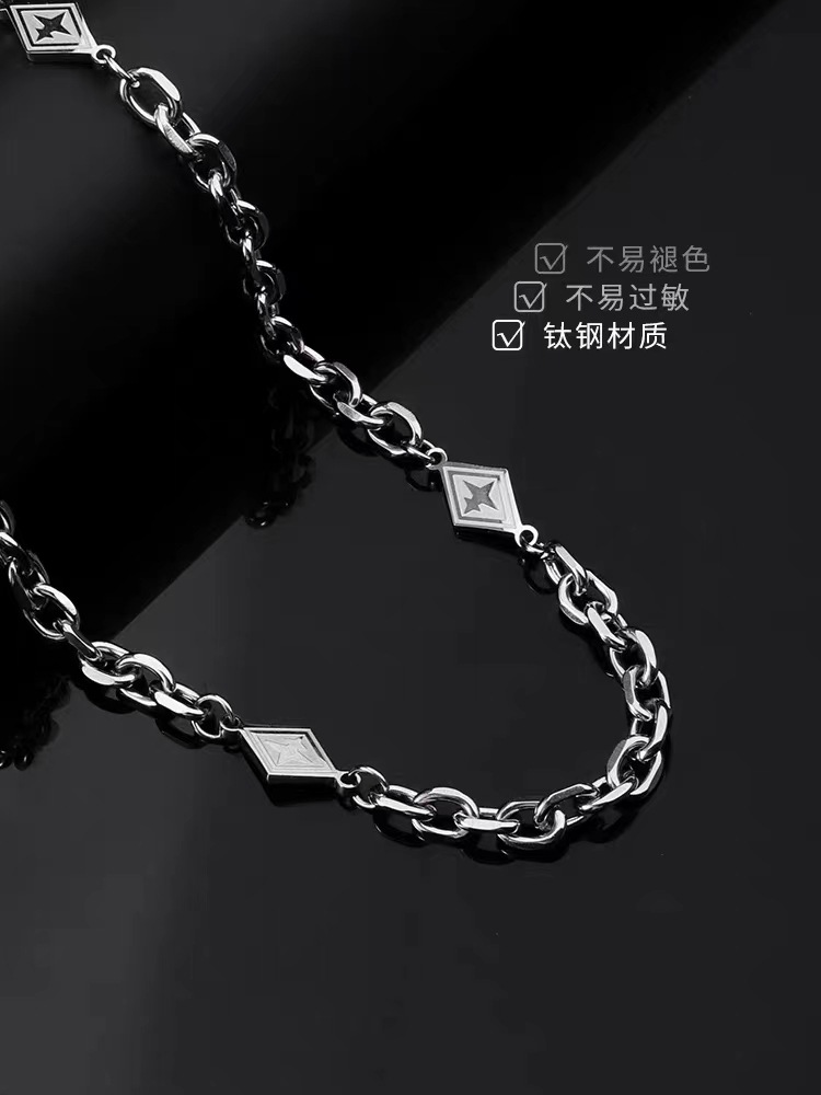 钛钢星芒菱形项链男女百搭潮牌不掉色冷淡风潮嘻哈链子配饰毛衣链详情5