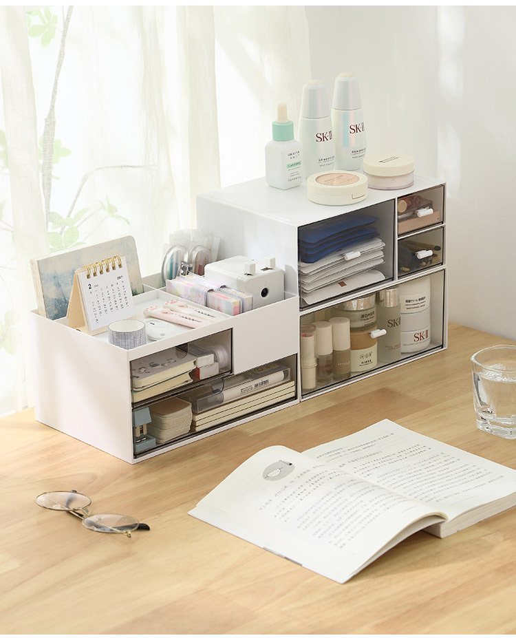 Aiyuhui escritorio caja de almacenamiento cosmético anti-polvo acrílico cajón multi-ge escritorio estudiante smiscellany organizer caja pic 15