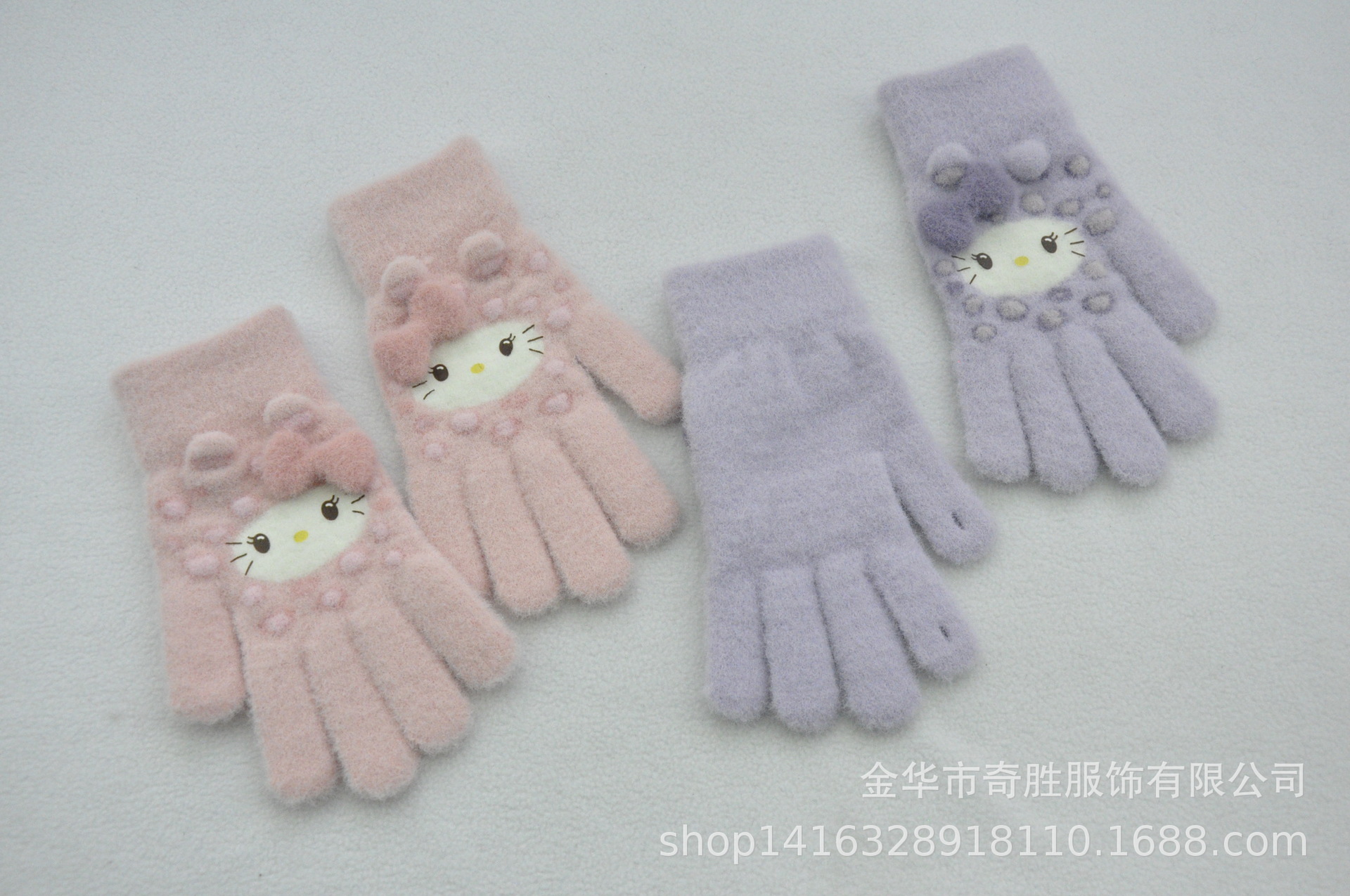 新款 加绒加厚女士可爱小猫咪提花针织手套骑车防风学生触屏手套详情16