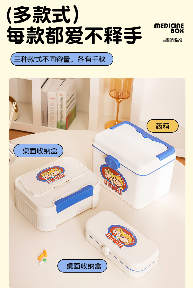 日式收纳盒翻盖桌面杂物整理宿舍家用小号药箱带盖学生可爱文具盒详情4