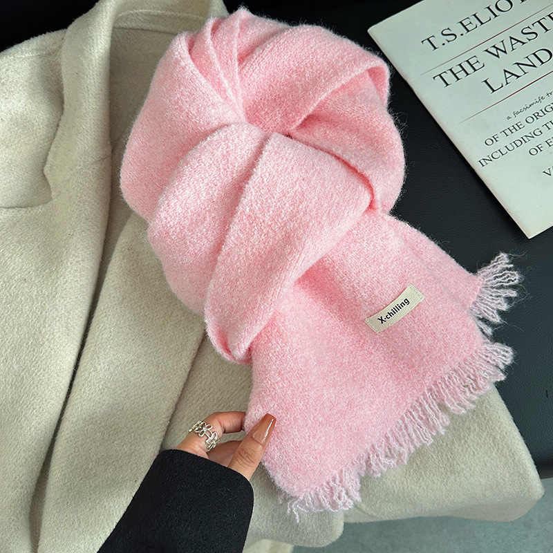 一件代发围巾2025秋冬季女士韩系氛围感纯色短须针织羊毛混纺围脖百搭保暖地摊批发详情6