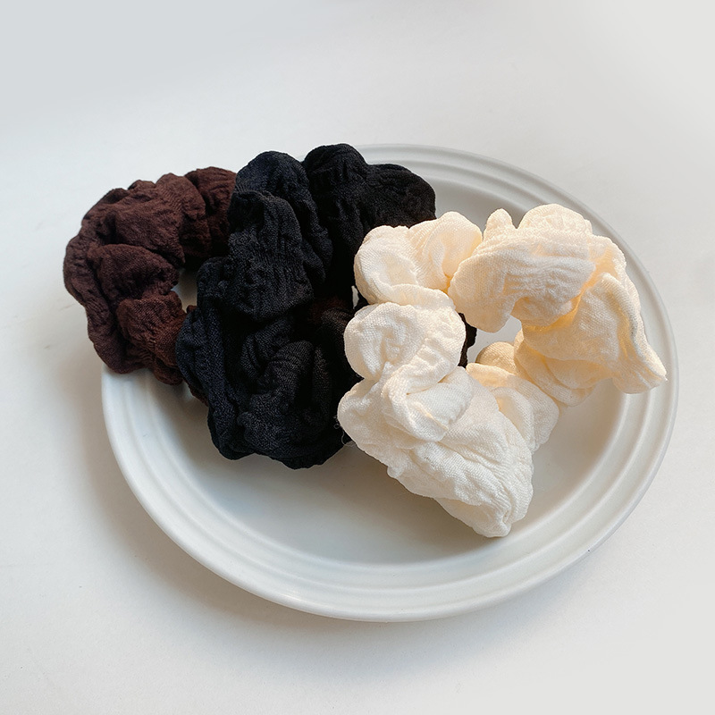 Skin-friendly, soft and smooth, pleated solid color large intestine hair band, retro bun hairstyle, cream puff hair tie, ins leather band hair accessory for women pic 2