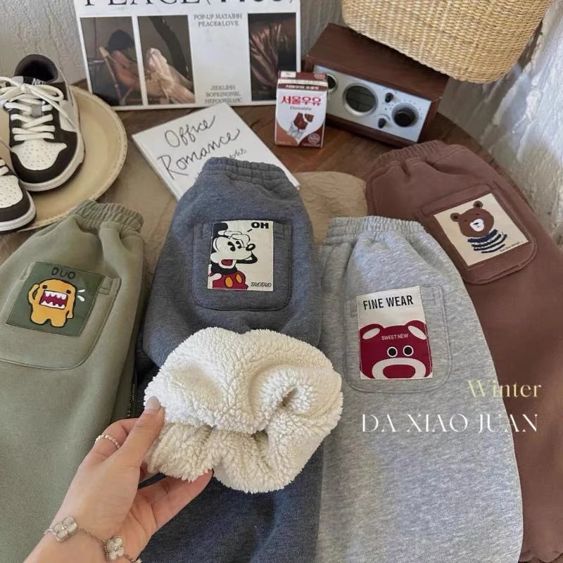 冬季新款加绒加厚休闲裤儿童卫裤童装男女童洋气卡通一体绒宝宝裤详情1