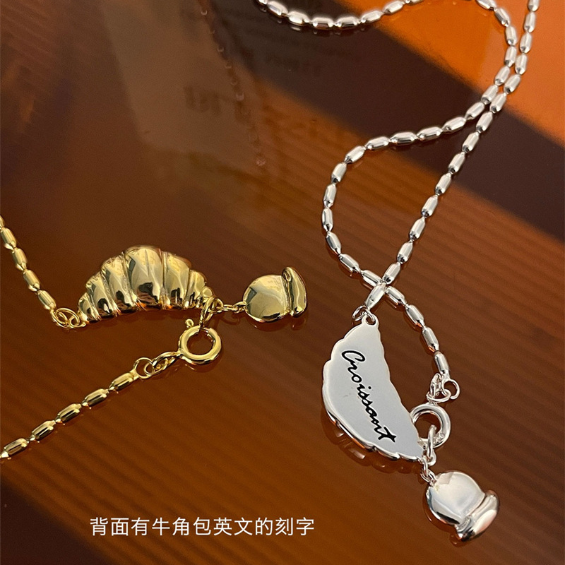 韩国小众设计高级感冷淡风法式毛衣链牛角包吊坠简约百搭锁骨链女详情1