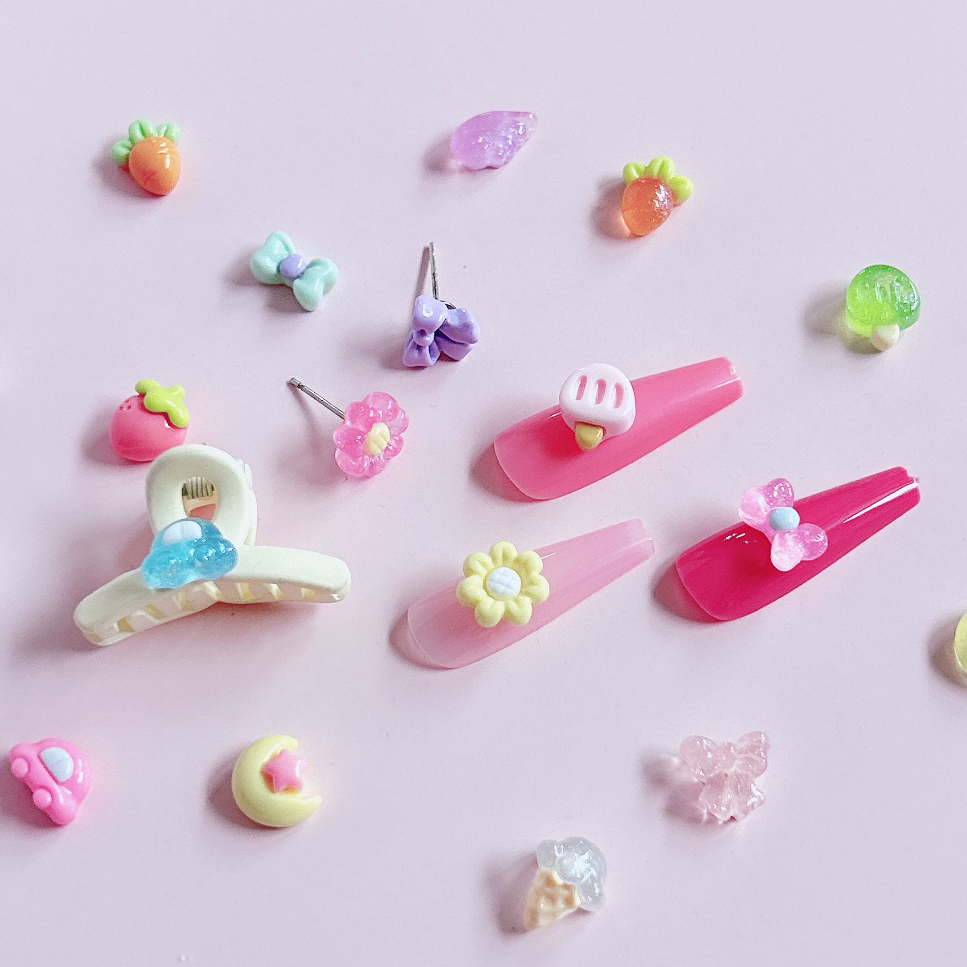 New mini product with bow, strawberry ice cream, diy hair clips, ear studs, nail art and handcrafted accessory stickers pic 7
