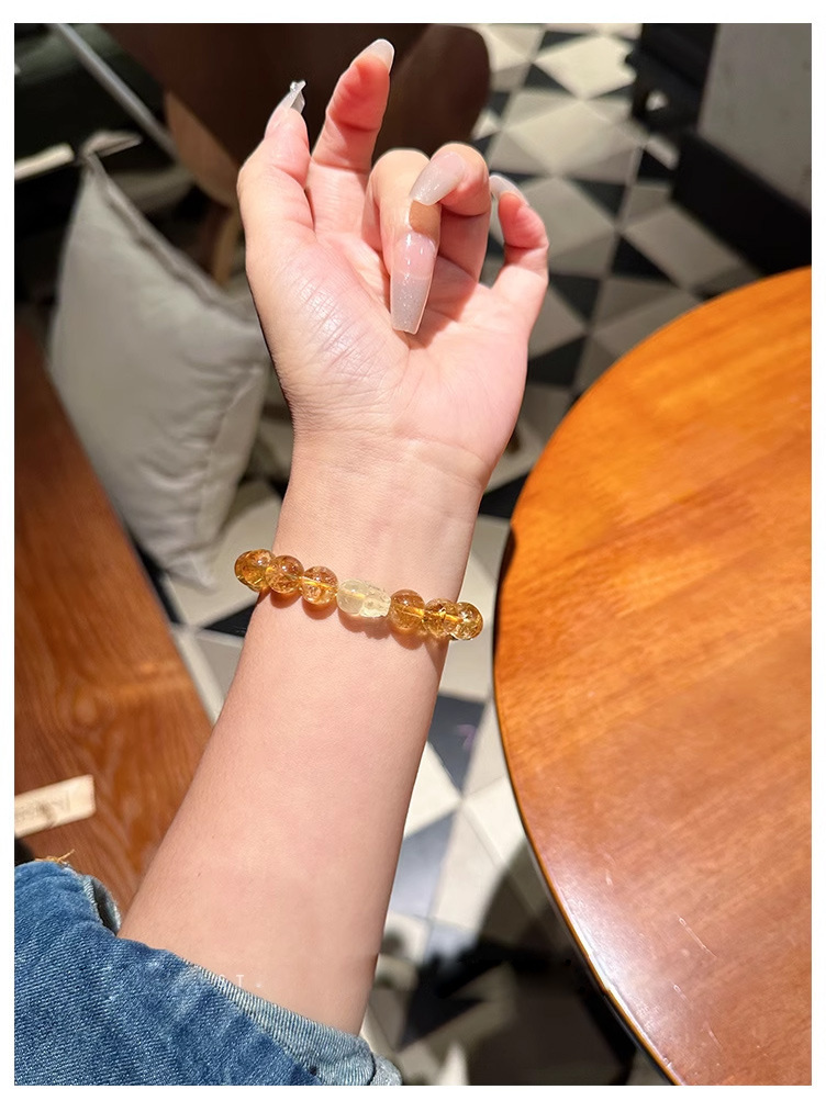 新中式貔貅黄水晶手串女手链轻奢高级感小众黄塔晶手饰弹力可调节详情7