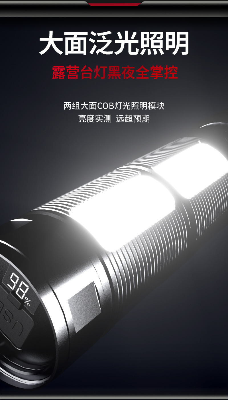 跨境2025新品强光远射变焦手电筒白激光数字电显COB户外工厂直供详情11