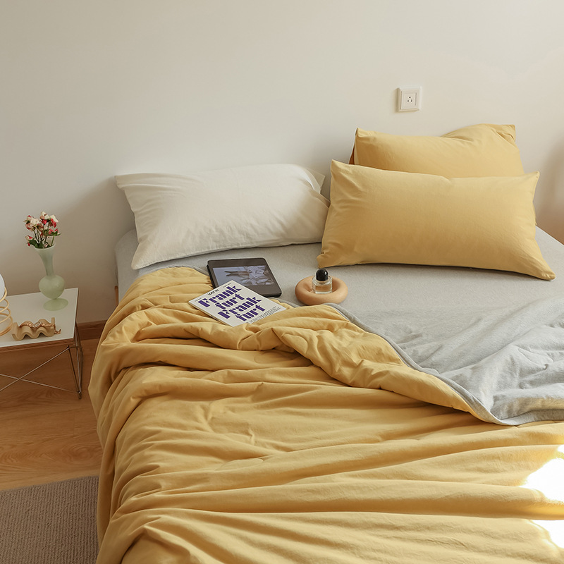 Simple Japanese Muji soft knitted cotton Tianzhu cotton quality two-color summer cool quilt, machine washable, water-washable air-conditioned quilt pic 31