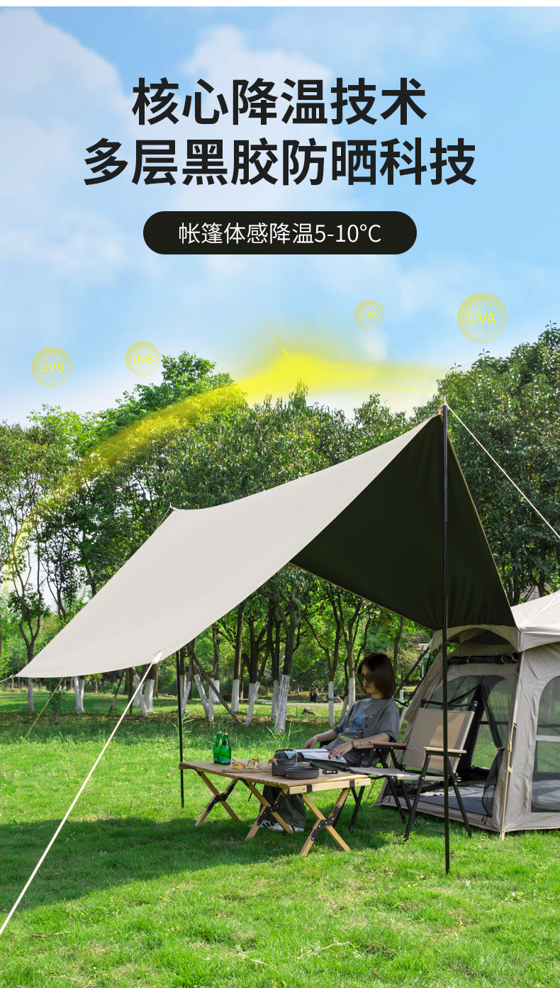 帐篷户外3-4人全自动露营折叠便捷式天幕一体黑胶六角装备批发详情11