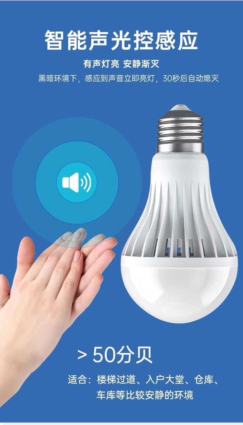 Intelligent sensing LED bulb infrared human body microwave radar sound and light control no-switch wiring balcony corridor light pic 7
